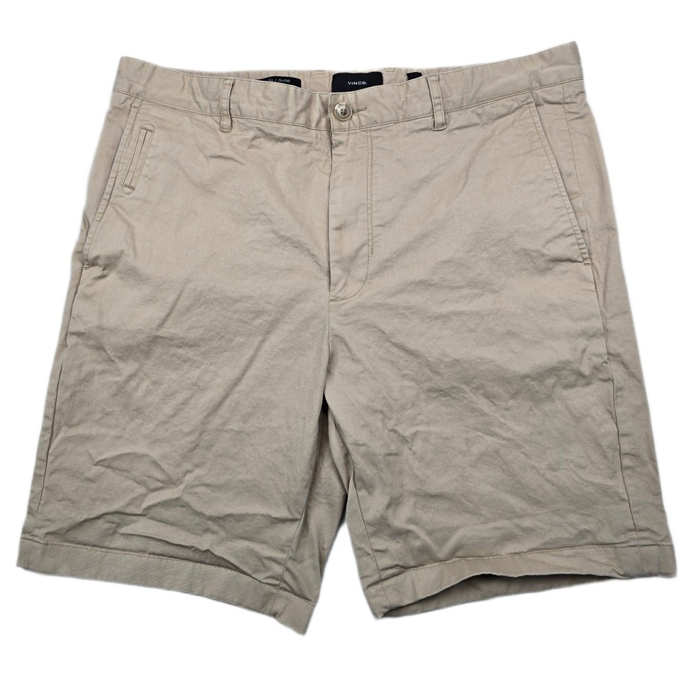 Vince Chino Shorts Mens 36 Khaki Stretch Cotton Slim Fit Griffith Italian Fabric